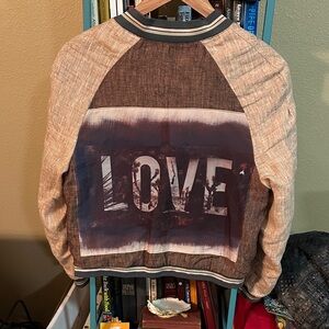 Handmade Linen Burgundy and Peach Bomber Jacket